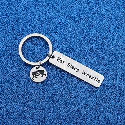 WUSUANED Wrestling Lover Gift Eat Sleep Wrestle Keychain Workout Jewelry Gift for Sport Lover