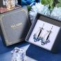 Sllaiss Blue Teardrop Dangle Earrings S925 Bow Earrings for Women with Swarovski Crystals Drop Earrings Stylish Jewelry Gifts