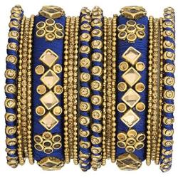 Aheli Ethnic Handmade Silk Thread Faux Stone Studded Bangle Set Chuda Indian Wedding Wear Fashion Jewelry for Women