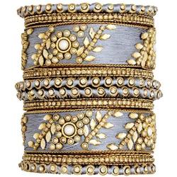 Aheli Traditional Wedding Designer Silk Thread Faux Stone Studded Bridal Bangle Set Chuda Indian Ethnic Bollywood Fashion Jewelry for Women