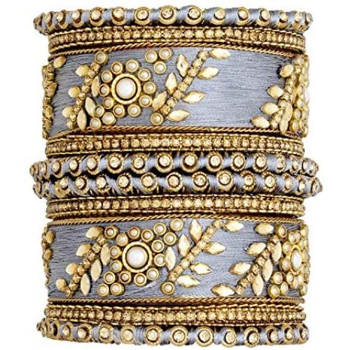 Aheli Traditional Wedding Designer Silk Thread Faux Stone Studded Bridal Bangle Set Chuda Indian Ethnic Bollywood Fashion Jewelry for Women