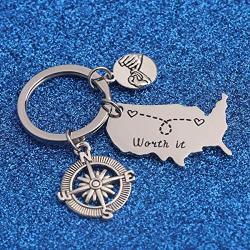 WUSUANED Long Distance Relationship Gift Worth It USA Map Keychain Going Away LDR Gift for BFF Couple Family