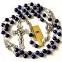 elegantmedical HANDMADE Blue Tiger Eye Beads & Silver Rose Beads ROSARY CROSS Crucifix Necklace box