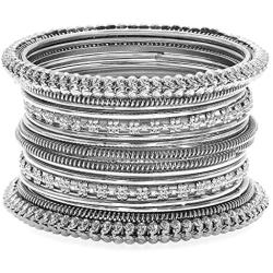 Aheli Oxidized Bohemian Bangles Set Indian Traditional Antique Multiple Textured Bracelet Chudha for Women Ethnic Party Wear Jewelry