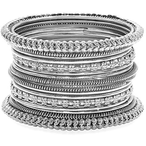 Aheli Oxidized Bohemian Bangles Set Indian Traditional Antique Multiple Textured Bracelet Chudha for Women Ethnic Party Wear Jewelry