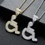 Moca Jewelry Iced Out Disabled Wheelchair Logo Pendant Necklace 18K Gold Plated Bling CZ Simulated Diamond Hip Hop Rapper Chain Necklace for Men Women