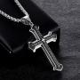 Three Layered Cross Necklace for Men Boys with English Bible Verse Crucifix Our Father Lords Prayer Stainless Steel Black Pendant Religious Christ Faith Fashion Chain Jewelry 23.6''