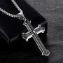 Three Layered Cross Necklace for Men Boys with English Bible Verse Crucifix Our Father Lords Prayer Stainless Steel Black Pendant Religious Christ Faith Fashion Chain Jewelry 23.6''