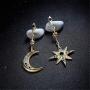 HMOOY Moon and Star Earrings, Bohemian Asymmetrical Sun Moon Star Dangle Earrings Fashion Long Drop Dangle Stud Earrings Punk Jewelry for Women Girls