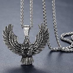 Aoiy Mens Stainless Steel Large Eagle Biker Pendant Necklace, 24'' Link Chain, aap131