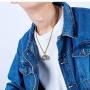 Round Cross Scripture Stainless Steel Pendant Necklace Metal Necklace for Men and Women