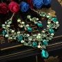 BriLove Womens Bohemian Boho Crystal Filigree Vine Leaf Hollow Enamel Statement Necklace Dangle Earrings Set