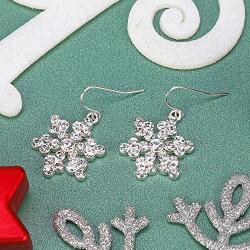 Unijew Christmas Cz Snowflake Earrings for Girls Women, Silvery Celebration Decoration Dangle Earrings, Sparkle CZ Inlaid Snowflake Earrings, Christmas Gift for Women