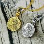 Jesus Bible Verse Gold Necklace for Mens with 21.6'' Chain Christian Jewelry Stainless Steel Personality Prayer English Engraved Coin Disc Medal Pendant