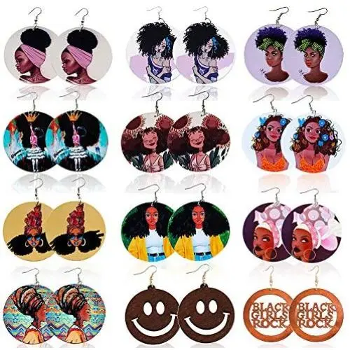 12 Pairs African Earrings for Women Wooden Earrings Round Painted Wooden Earrings Statement Ethnic Style Drop Dangle Earrings Set 12 Pairs African Earrings for Women Wooden Earrings Round Painted Wooden Earrings Statement Ethnic Style Drop Dangle Earrings Set