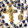 elegantmedical HANDMADE GOLD BLUE CLOISONNE ROSE BEADS ROSARY ITALY CROSS CRUCIFIX CATHOLIC NECKLACE BOX