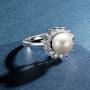 Freshwater Cultured Pearl Ring 8mm Round White Pearl Ring with Cubic Zirconia Simulated Diamonds in Sterling Silver Jewelry Gift for Women Sizes 5-8