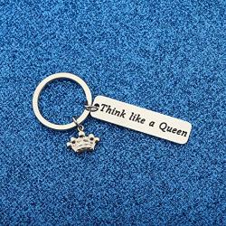 WUSUANED Think Like A Queen Inspirational Quote Keychain Positive Message Keychain with Queen Crown Charm Motivational Jewelry Gift for Her