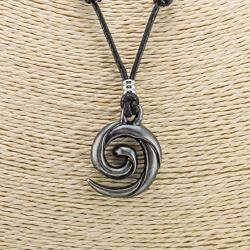 BlueRica Koru Spiral Wave Pendant on Adjustable Black Rope Cord Necklace