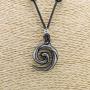 BlueRica Koru Spiral Wave Pendant on Adjustable Black Rope Cord Necklace