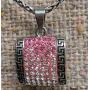 TwoBirch Multi Colored Pink Greek Key Pendant Neckace with Etruscan Design - Greek Key Pendant - Chain NOT Incuded