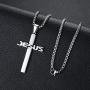 REVEMCN Jewelry Stainless Steel Simple Jesus Cross Pendant Necklace for Men Women 20-24 Inches Rolo Chain