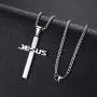 REVEMCN Jewelry Stainless Steel Simple Jesus Cross Pendant Necklace for Men Women 20-24 Inches Rolo Chain REVEMCN Jewelry Stainless Steel Simple Jesus Cross Pendant Necklace for Men Women 20-24 Inches Rolo Chain