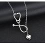 SXNK7 Stainless Steel Stethoscope Lariat Necklace Heartbeat Pendant for Doctor Nurse Jewelry (Silver Tone)