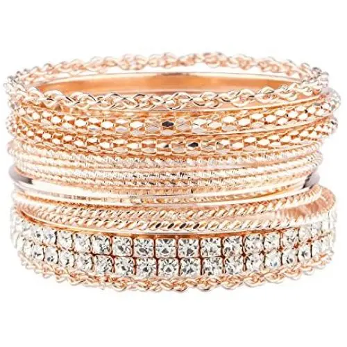 LUX ACCESSORIES Pave Chain Link Mesh Multi Bangle 13 Pc Set LUX ACCESSORIES Pave Chain Link Mesh Multi Bangle 13 Pc Set