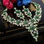 BriLove Wedding Bridal Jewelry Set Crystal Multi Hibiscus Flower Enamel Statement Necklace Dangle Earrings Set Emerald Color Gold-Toned