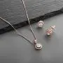 Mariell Ultra Dainty 10.5mm Cubic Zirconia Round Halo Necklace & Stud Earrings Set -14K Rose Gold Plated Mariell Ultra Dainty 10.5mm Cubic Zirconia Round Halo Necklace & Stud Earrings Set -14K Rose Gold Plated