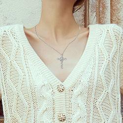 UCADRIT Cross with Rose Necklace 925 Sterling Silver with Simulated Birthstone Cross Jewelry for Women