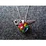 DJwindfy Rainbow Bridge Paw Print and Angel Wing Stainless Steel Necklace with Colorful Crystal,Pet Loss Memorial Gift in Memeroy of Pet