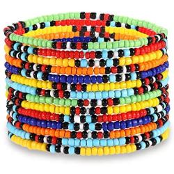 HEIDKRUEGER Seed Bead Stretch Bracelets Colorful Rainbow Tiny Beaded Stackable Vsco Bracelets Boho Summer Vacation Adjustable Bangle Bracelet for Women Girls 14Pcs