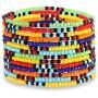 HEIDKRUEGER Seed Bead Stretch Bracelets Colorful Rainbow Tiny Beaded Stackable Vsco Bracelets Boho Summer Vacation Adjustable Bangle Bracelet for Women Girls 14Pcs