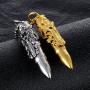 HUANIAN Dragon Sword Bullet Shape Canister Capsule Memorial Keepsake Pendant Cremation Ash Urn Necklace for Men