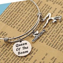 SEIRAA Gymnastics Girl Jewelry Gymnastics Charm Bracelets Queen of The Beam Sport Bangle with I Love Gymnastics Charm Gift for Gymnast