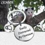 CENWA Funny Opossum Gift Opossum Lover Gift Easily Distracted by Opossums Keychain Wildlife Rescue Gift