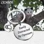 CENWA Funny Opossum Gift Opossum Lover Gift Easily Distracted by Opossums Keychain Wildlife Rescue Gift