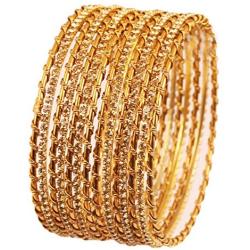 Touchstone ''Golden Bangle Collection Indian Bollywood Clear Rhinestone Beautiful Wire Wrapped Combination Jewelry Bangle Bracelets Set of 13. in Antique Gold Tone. for Women