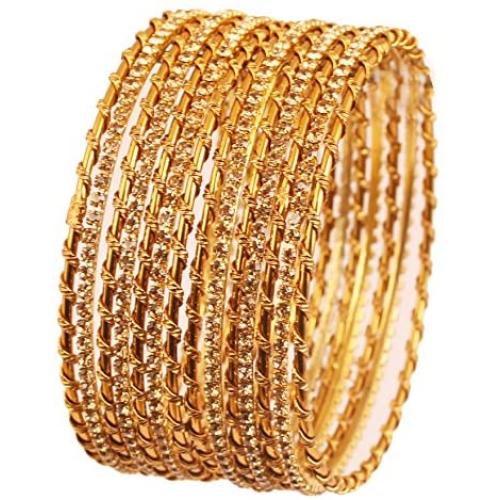 Touchstone ''Golden Bangle Collection Indian Bollywood Clear Rhinestone Beautiful Wire Wrapped Combination Jewelry Bangle Bracelets Set of 13. in Antique Gold Tone. for Women