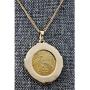 American Coin Treasures Italian 20 Lira Coin Pendant Necklace - Italian 20 Lire Goldtone Pendant with Faceted Round Jet Glass Stones| Italian Medallion Pendant