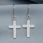 ELEGANZIA Dangle Cross Earrings for Women Girls Sterling Silver Cubic Zirconia Christian Religious Minimalist Jewelry
