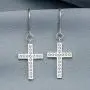 ELEGANZIA Dangle Cross Earrings for Women Girls Sterling Silver Cubic Zirconia Christian Religious Minimalist Jewelry