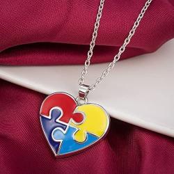 fishhook Heart Shape Autism Autistic Awareness Jigsaw Puzzle Piece Pendant Necklace