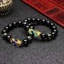 MANRUO Feng Shui The Best Prosperity Black Bead Bracelet with Color Changed Pi Xiu/Pi Yao Attract Wealth and Good Luck