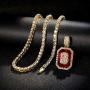 HH Bling Empire Hip Hop Iced Out Gold Ruby Letter Pendant Chains for Men Women with Diamond Tennis in Initials A to Z