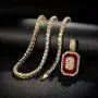 HH Bling Empire Hip Hop Iced Out Gold Ruby Letter Pendant Chains for Men Women with Diamond Tennis in Initials A to Z HH Bling Empire Hip Hop Iced Out Gold Ruby Letter Pendant Chains for Men Women with Diamond Tennis in Initials A to Z