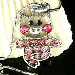 DianaL Boutique Adorable Little Pig Piggy Pendant Necklace Pink Rose Crystal 18'' Chain Gift Boxed