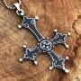 Gothic Jewelry Upside down inverted St Peter Cross Black Punk Rock Biker Heavy-Metal Fashion Satanic Protection Amulet Pewter Mens pendant necklace Charm for men women unisex w Silver Ball Chain